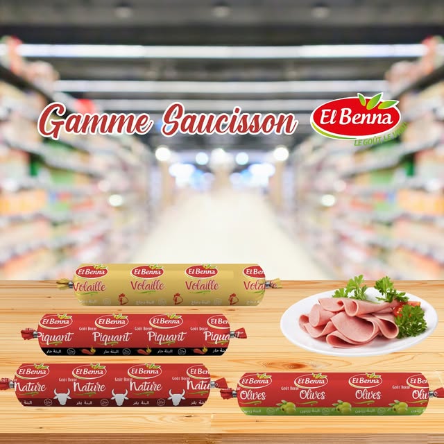 La gamme saucisson El Benna : volaille, piquant, nature, olives